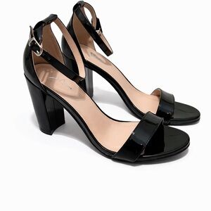J.Adams Women's Black Patent Ankle-Strap Block Heel Sandals NEW